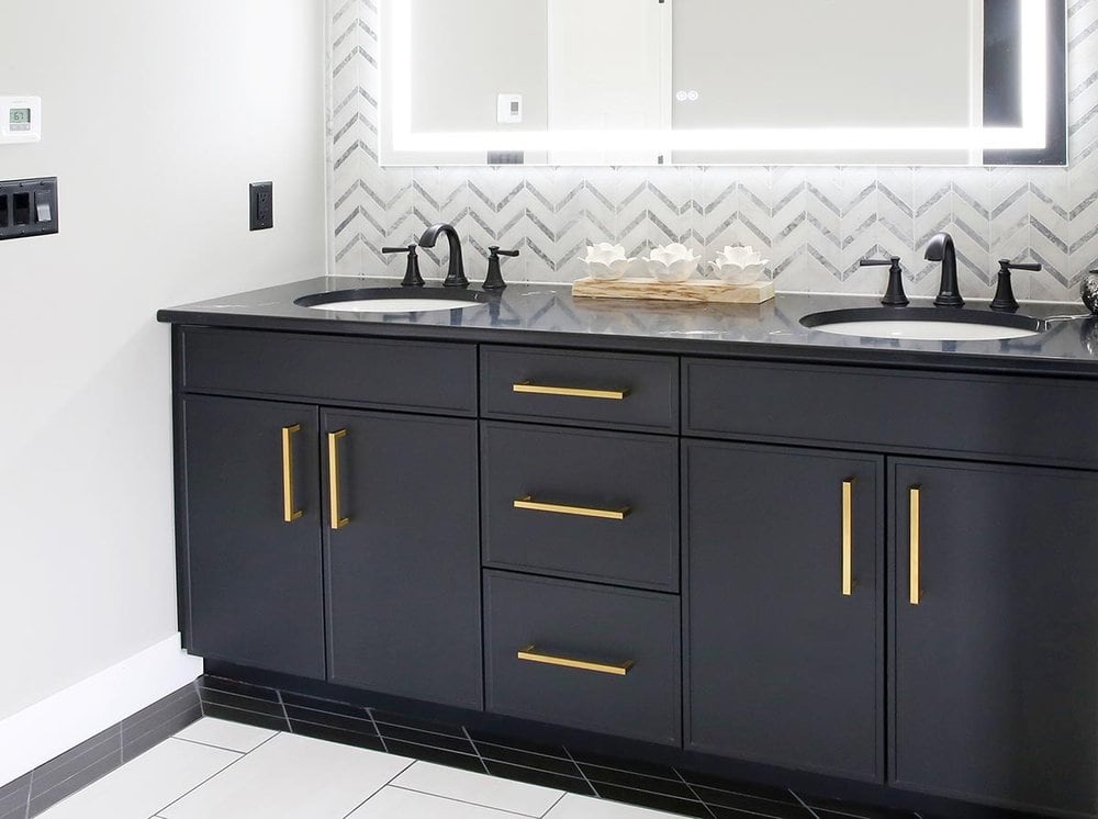 Slim shaker-style vanity doors in an anti-fingerprint matte finish. Image courtesy of Quest Engineering