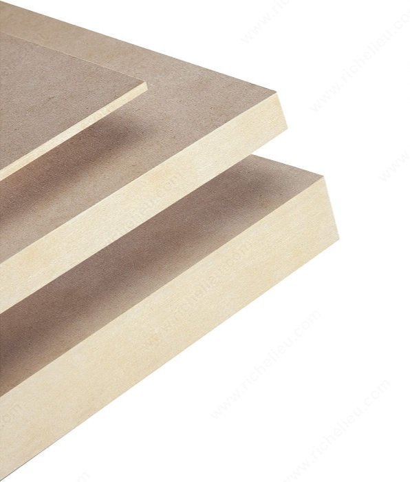 MDF is made of wood fiber instead of chips, creating a more homogenous but heavier panel than particleboard.