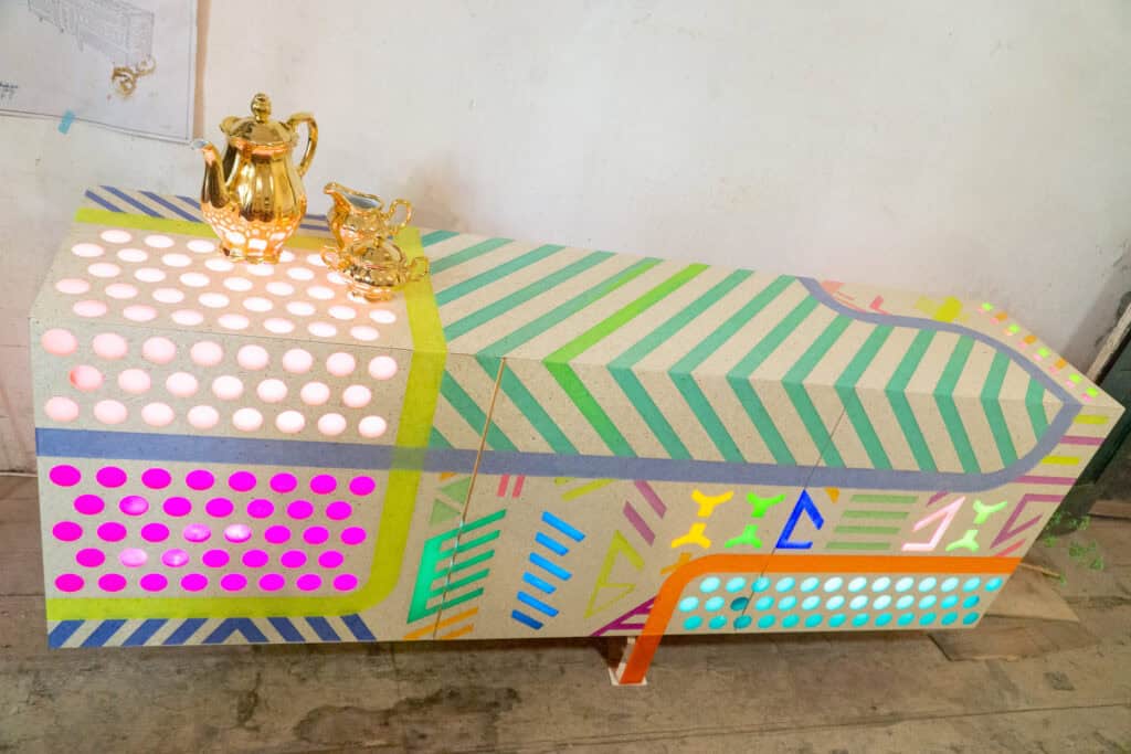 Benesch incorporated alien symbols into his designs.