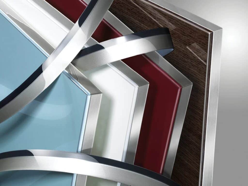 3D 2-in-1 acrylic edgebanding to complement high-gloss cabinet doors. Image courtesy of RAMS Industries.