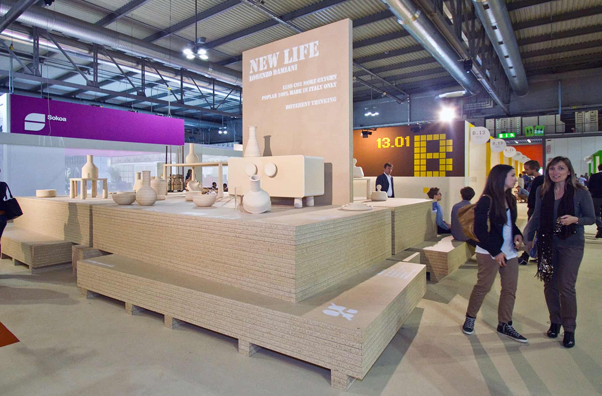 An image of a particleboard sculpture by designer Lorenzo Damiani at the Milan Furniture Fair.