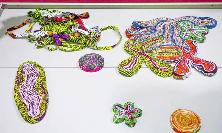 inset of waste materials used for Wildflowers rug shown above