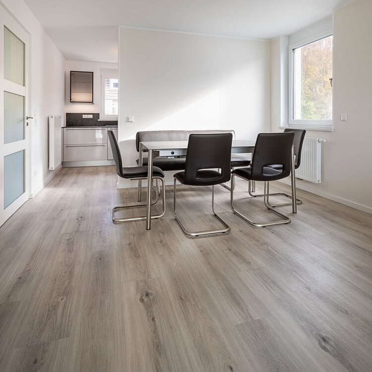 PVC-Free Disano design floors in senior-living apartments, above and below.