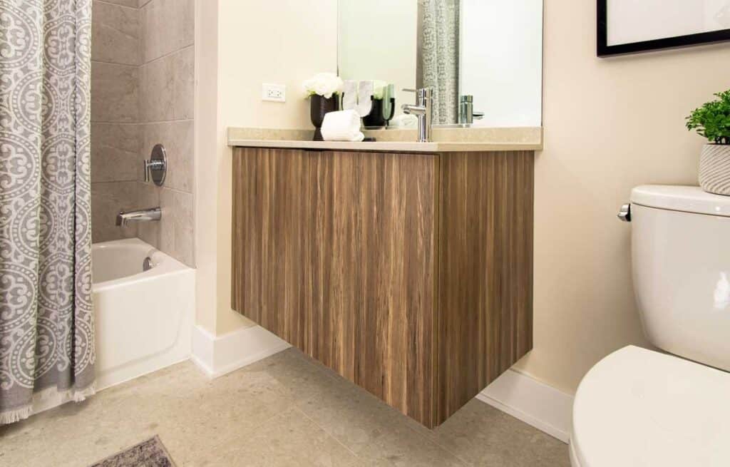 A bathroom interior at Sage West Loop