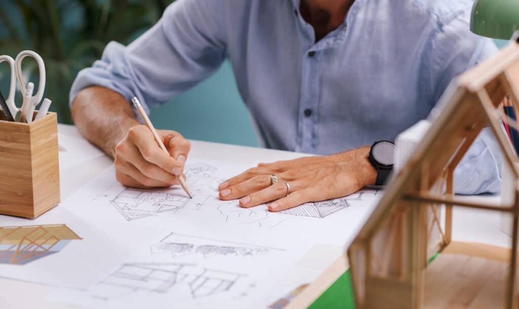 Man working on design plan
