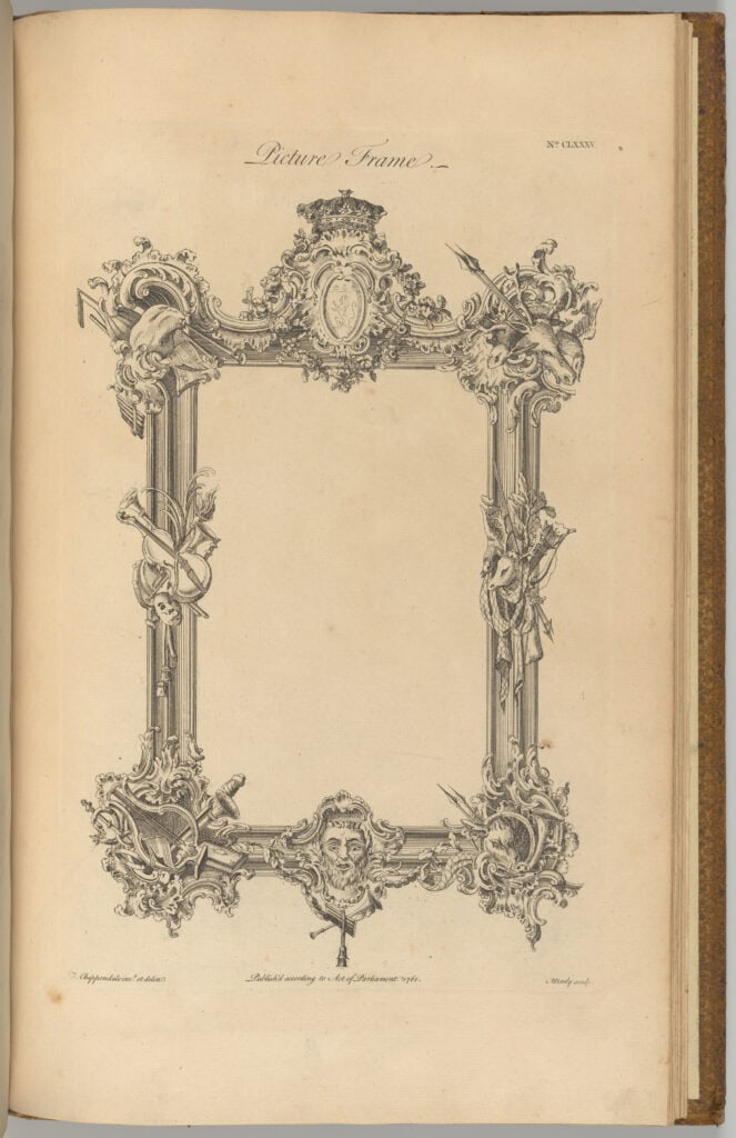 Engraved plate from Chippendale's Director showing an elaborately carved Rococo mirror or picture frame