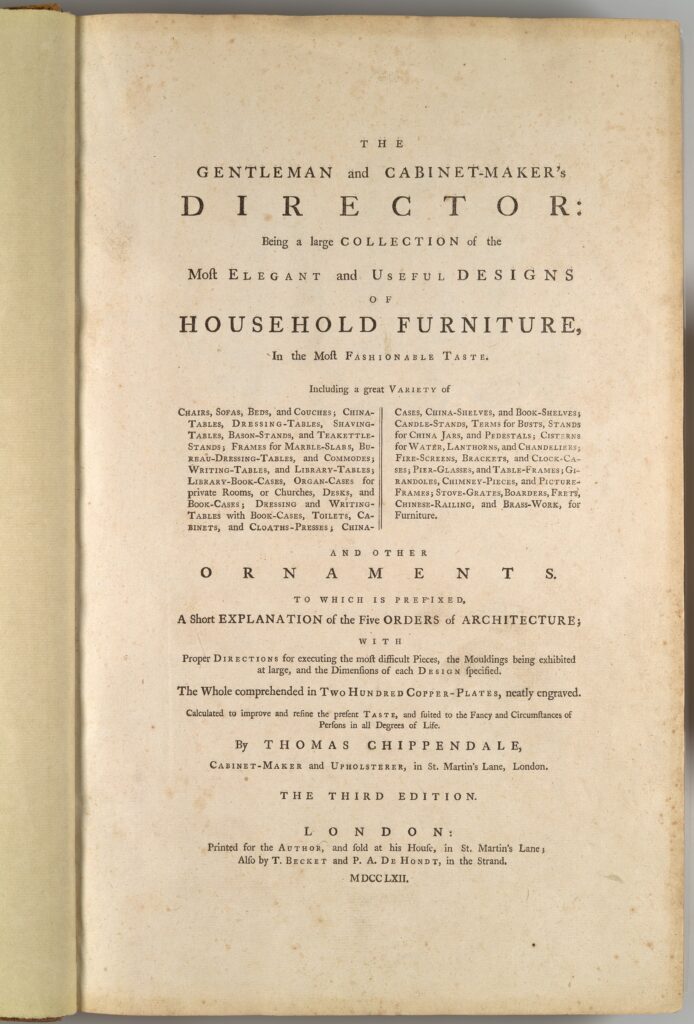 Title page of the third edition of Thomas Chippendale's The Gentleman and Cabinet-Maker's Director, 1762