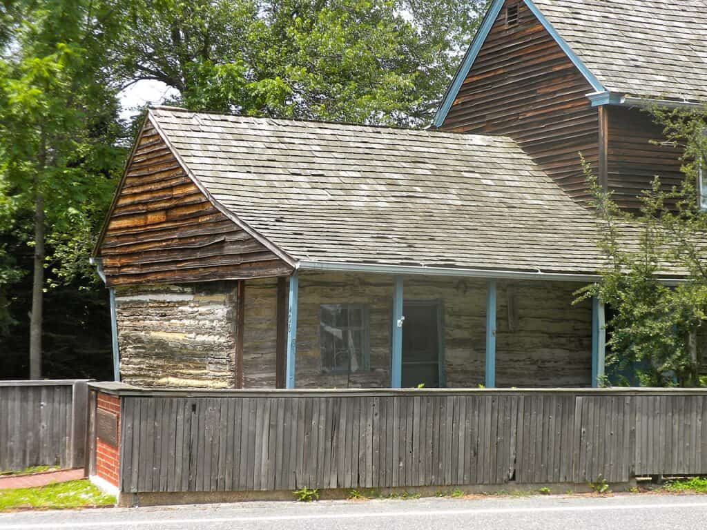 The C. A. Nothnagle Log House, a 17th-century Swedish-style log house in Gibbstown, New Jersey, with a wood-shingled roof